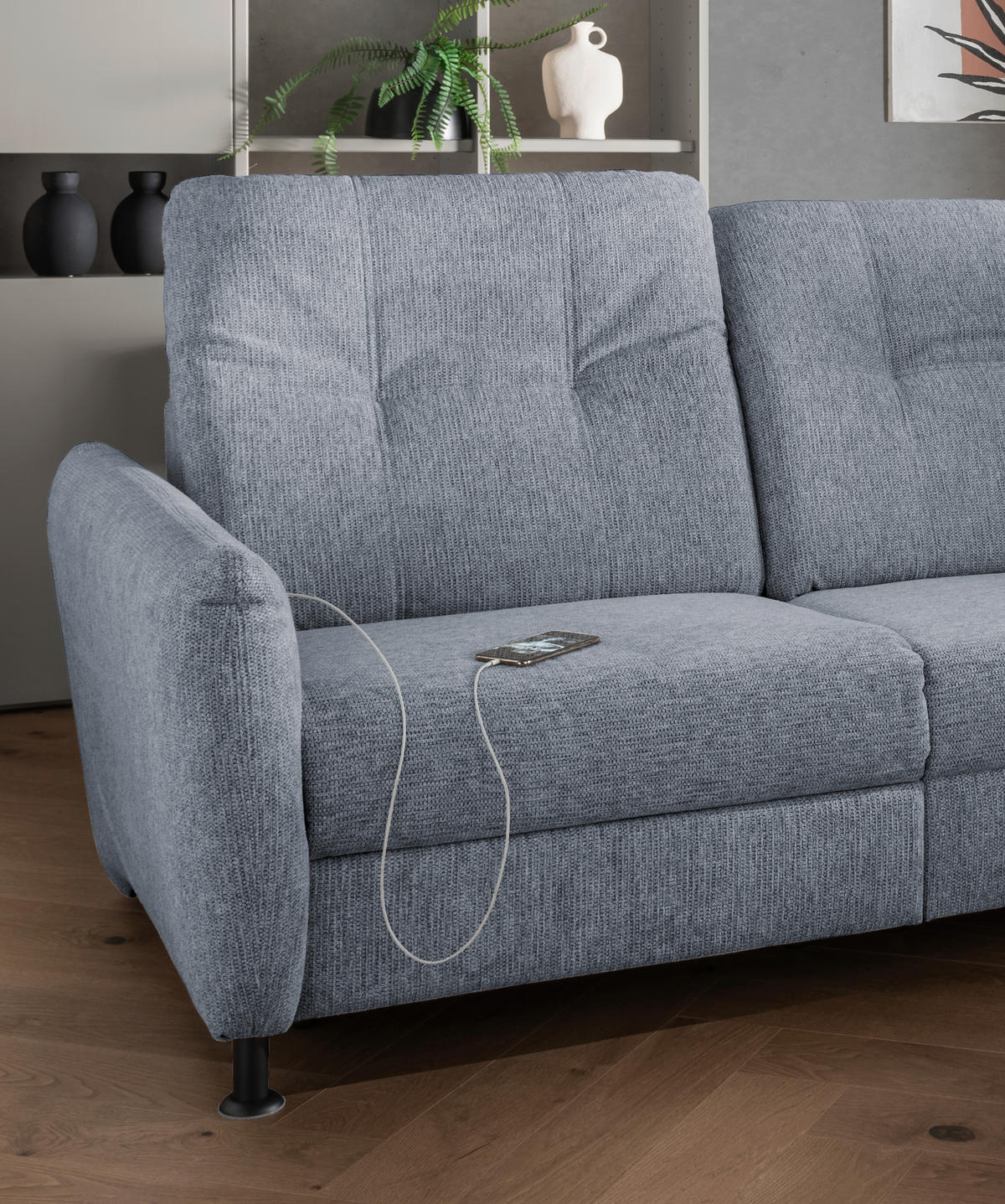 ECKSOFA in Chenille Hellblau  - Schwarz/Hellblau, Modern, Textil/Metall (270/198cm) - Livetastic
