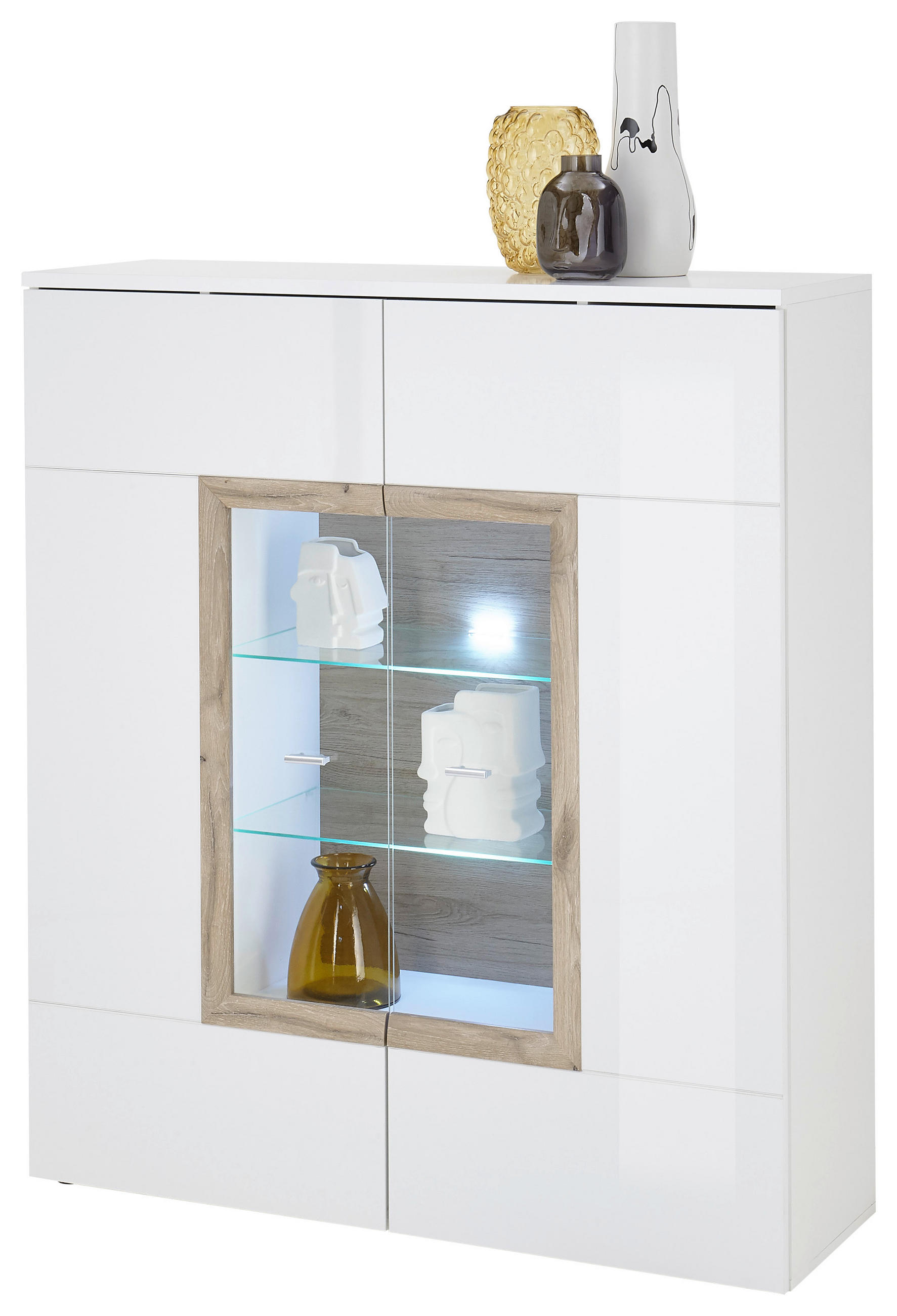 COMODĂ ÎNALTĂ 120/137/38 cm  - argintiu/alb, Design, plastic/sticlă (120/137/38cm) - MID.YOU