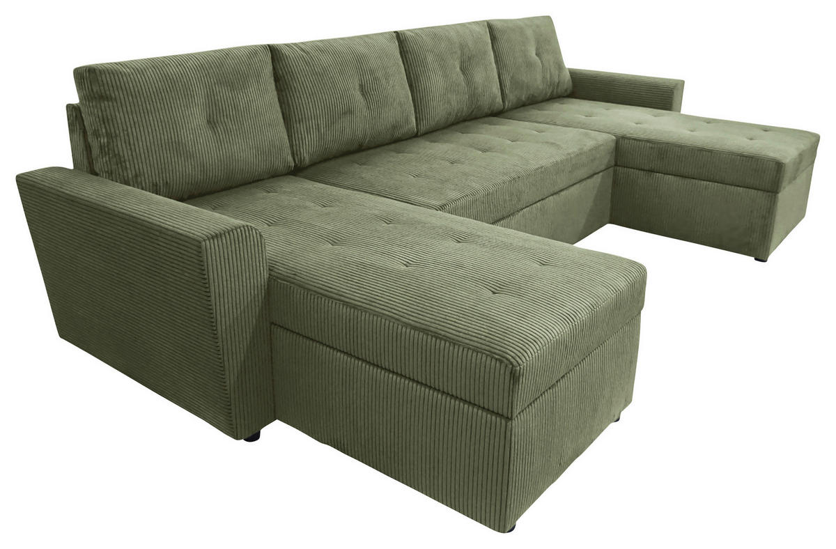 WOHNLANDSCHAFT TERMOLI Mintgrün Cord  - Schwarz/Mintgrün, Design, Kunststoff/Textil (155/296/155cm) - MID.YOU