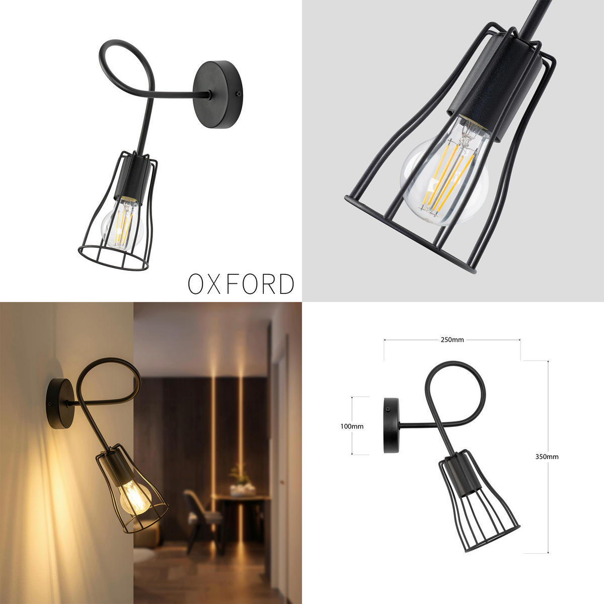 WANDLEUCHTE Oxford 20/25/35 cm  - Schwarz, KONVENTIONELL, Metall (20/25/35cm)