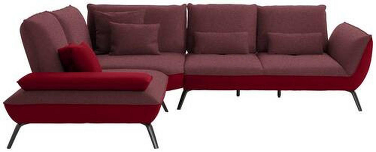 ECKSOFA in Flachgewebe Rot  250/310 cm  - Rot/Schwarz, Design, Textil/Metall (250/310cm) - Moderano
