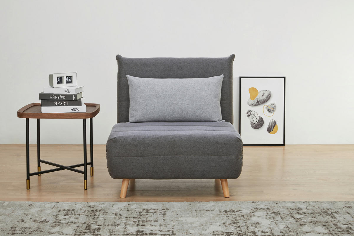 SCHLAFSESSEL Webstoff Grau, Hellgrau    - Hellgrau/Naturfarben, MODERN, Holz/Kunststoff (77/84/91cm) - Livetastic