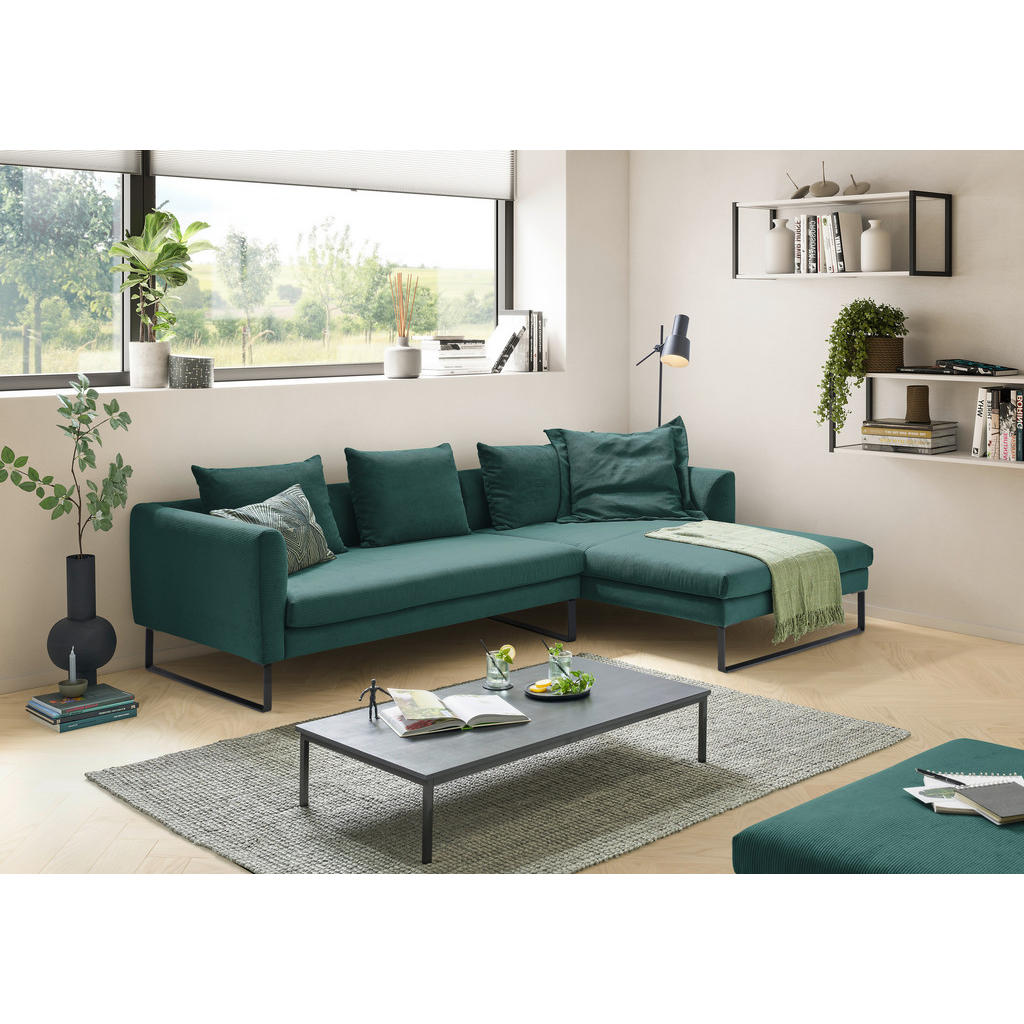 Thumbnail - Hom`in Ecksofa, Grün, Textil, 4-Sitzer, Ottomane rechts, L-Form, 284x178 cm, Blauer Engel, Goldenes M, Oeko-Tex® Standar...