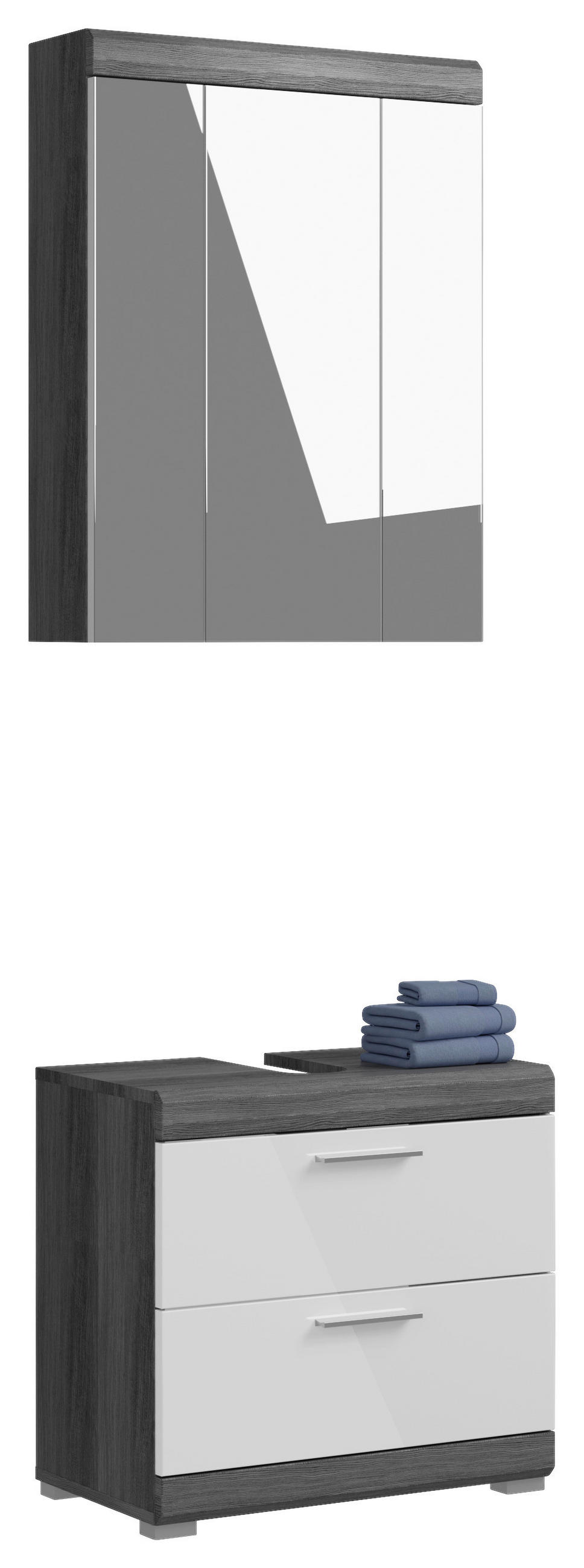 BADEZIMMER 2-teilig  in 60 cm  - Weiß Hochglanz/Grau, MODERN, Holzwerkstoff/Kunststoff (60cm) - MID.YOU