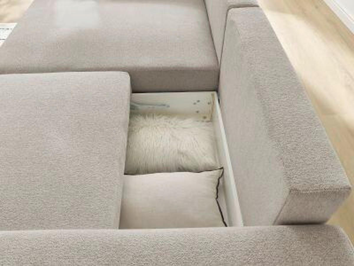 ECKSOFA Ottomane links  ATILLA Taupe Flachgewebe  - Taupe/Schwarz, MODERN, Kunststoff/Textil (149/244cm)