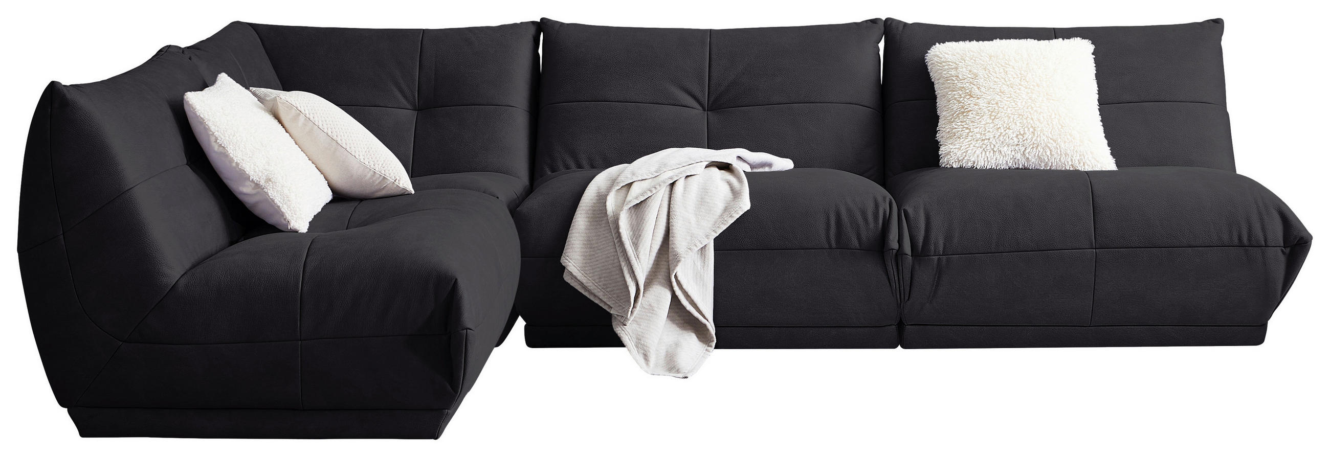 ECKSOFA in Lederlook Schwarz  - Schwarz, Trend, Textil (210/315cm) - Livetastic