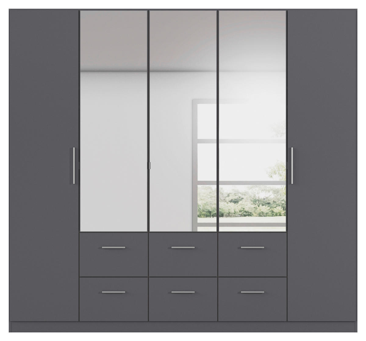 DREHTÜRENSCHRANK 226/210/54 cm,  in Grau, 5-türig  - Alufarben/Grau, KONVENTIONELL, Glas/Holzwerkstoff (226/210/54cm) - home24