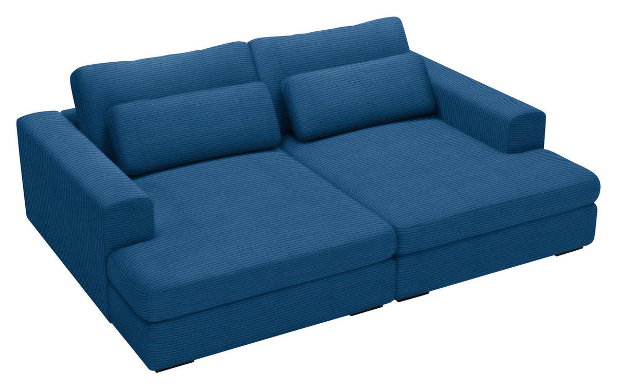 BIGSOFA in Cord Blau  - Blau/Schwarz, Design, Textil (223/80/158cm) - Lomoco