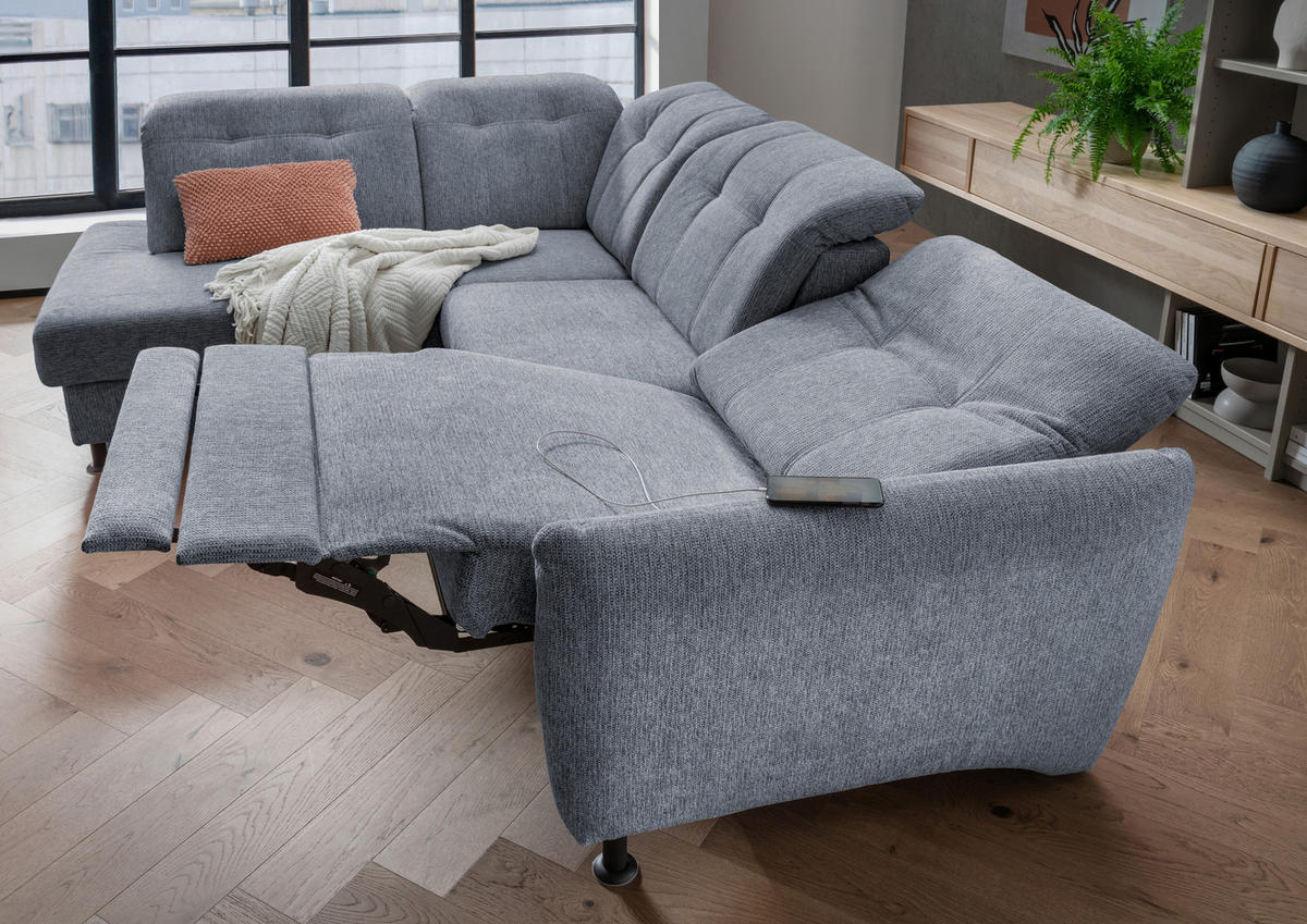 ECKSOFA in Chenille Hellblau  - Schwarz/Hellblau, Modern, Textil/Metall (198/270cm) - Livetastic
