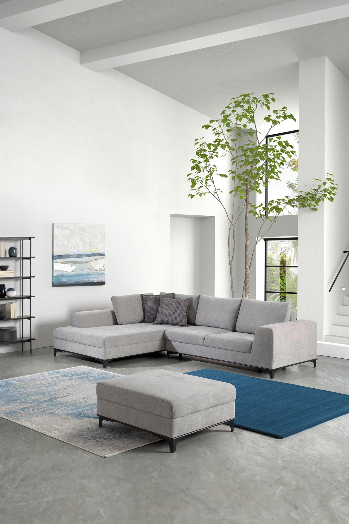 ECKSOFA in Webstoff Grau  - Schwarz/Grau, Design, Textil/Metall (211/314cm) - Stylife