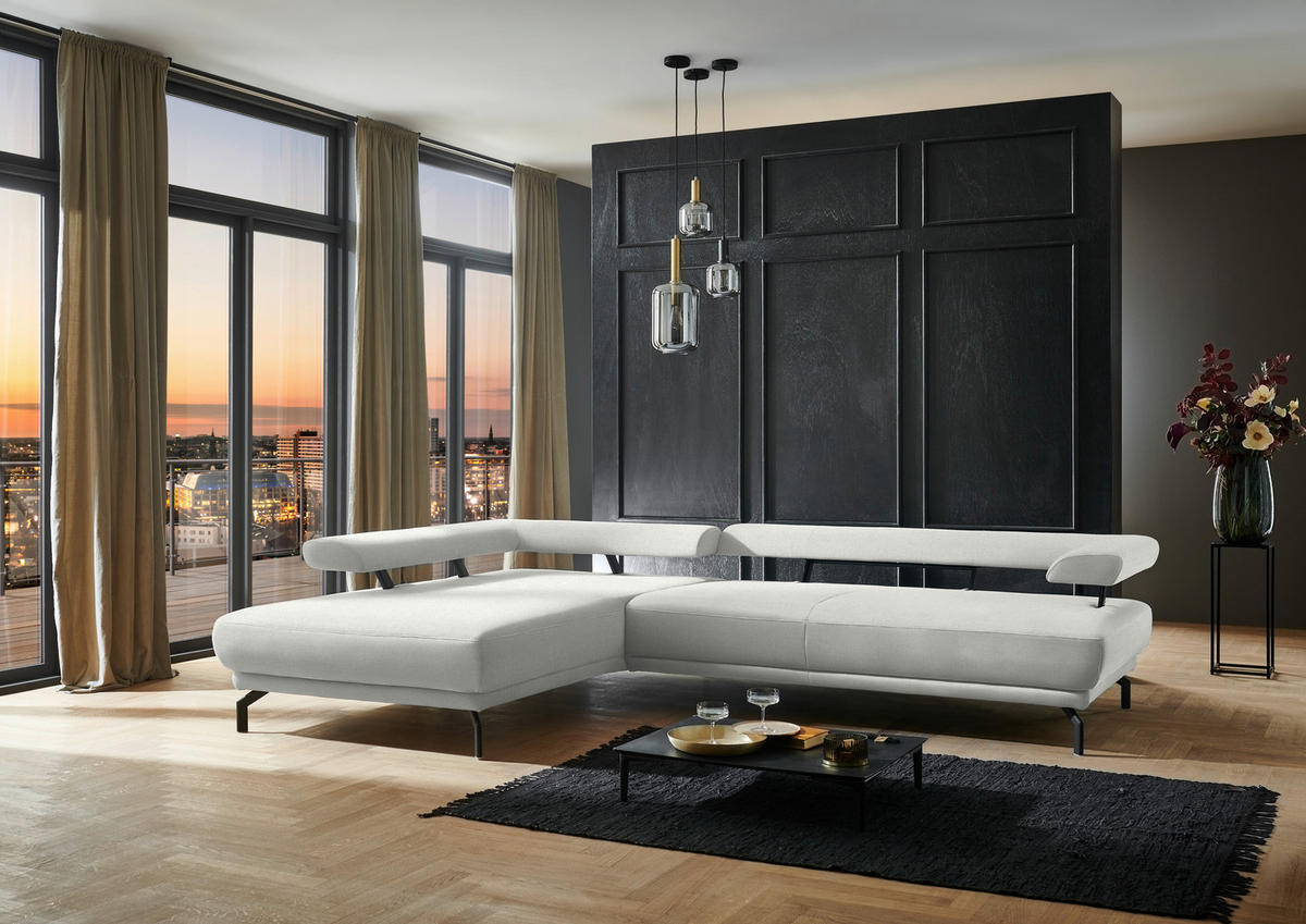ECKSOFA in Chenille Ecru  - Ecru/Schwarz, Design, Textil/Metall (224/305cm) - Dieter Knoll