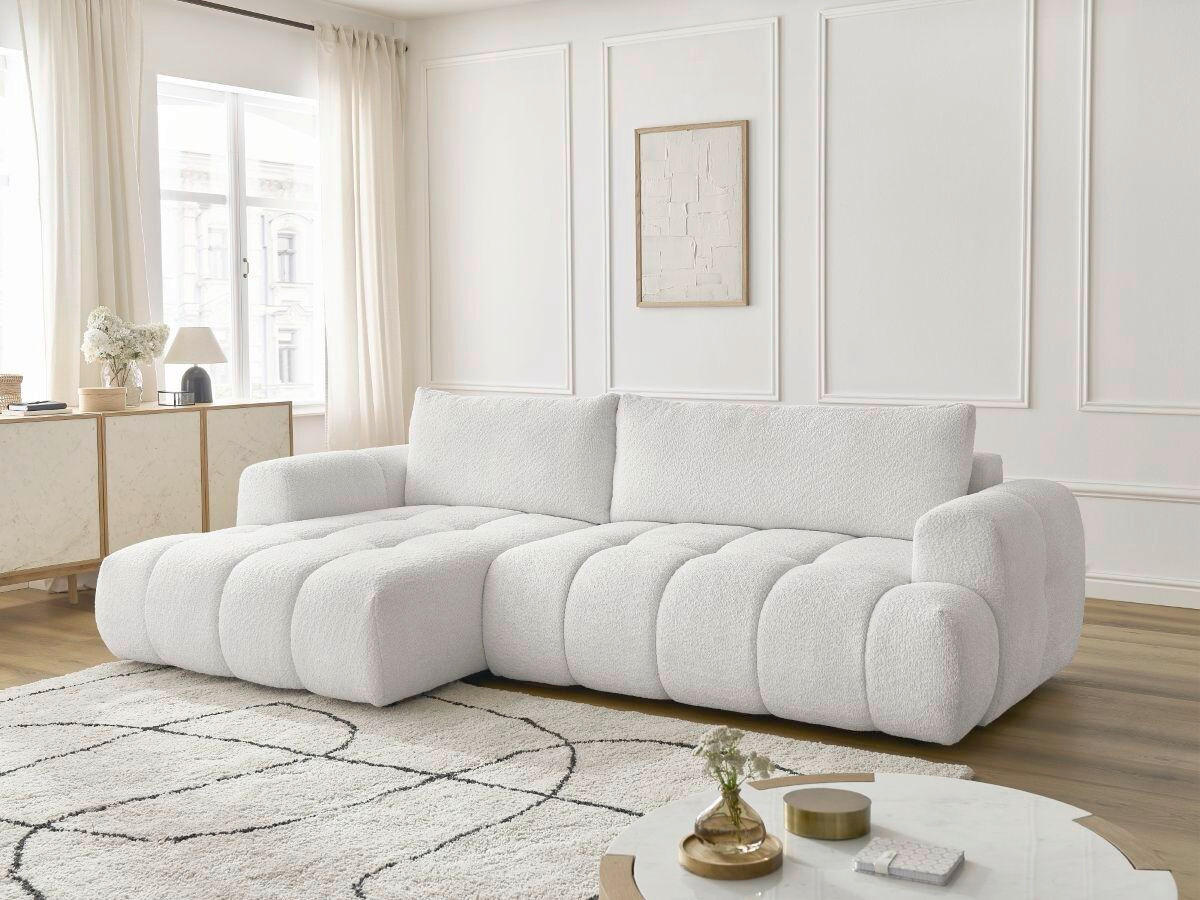 ECKSCHLAFSOFA FUJI Bouclé Weiß  inkl.  - Schwarz/Weiß, MODERN, Kunststoff/Textil (292/160cm)