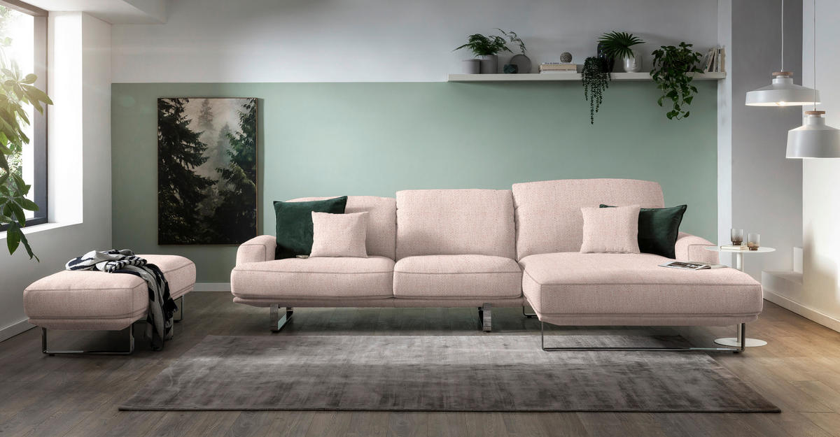 ECKSOFA in Webstoff Rosa  - Rosa, Design, Textil/Metall (304/184cm) - Dieter Knoll