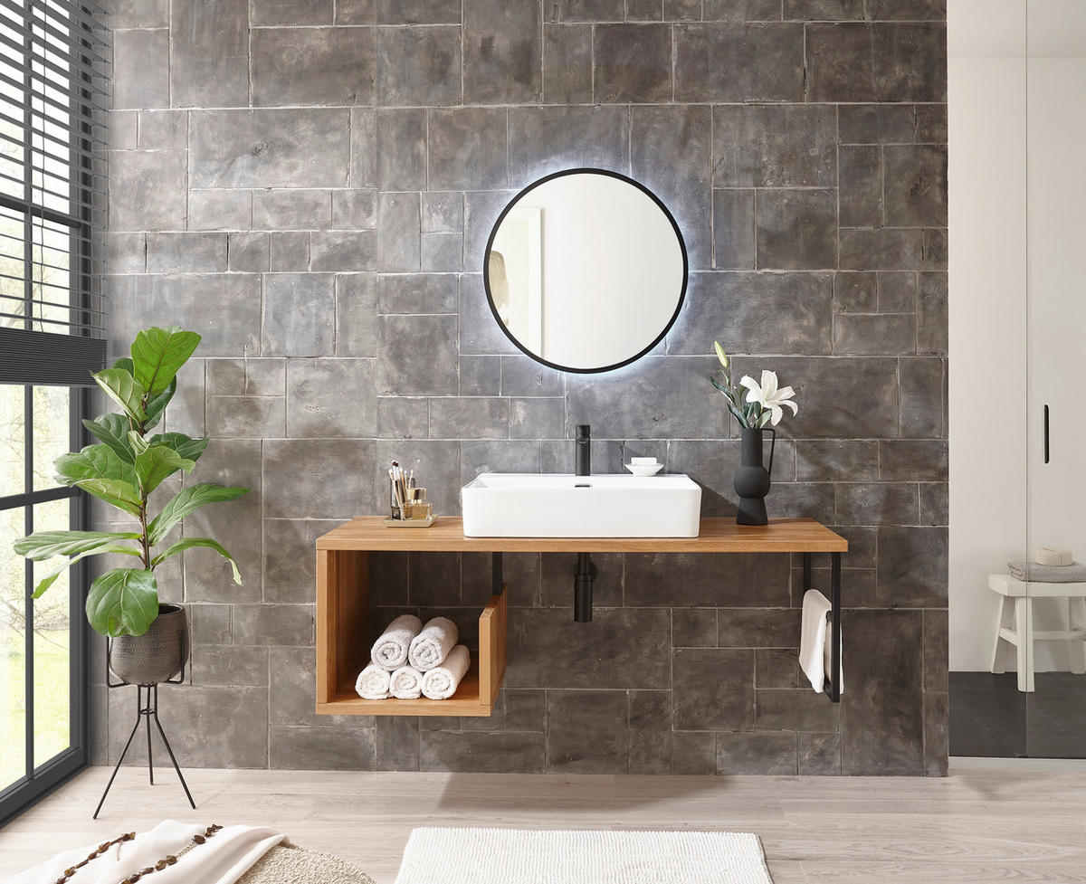 WASCHBECKENUNTERSCHRANK 135/45/47 cm  - Eichefarben/Schwarz, Natur, Holz/Metall (135/45/47cm) - Linea Natura