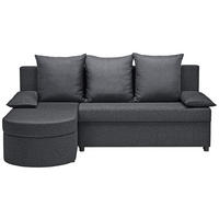 ECKSOFA Dunkelgrau Webstoff Rückenkissen, Armlehnenkissen, Bettkasten, Schlaffunktion, Rücken echt, Liegefläche im Originalstoff  - Dunkelgrau/Anthrazit, KONVENTIONELL, Kunststoff/Textil (159/196cm) - Ti'me