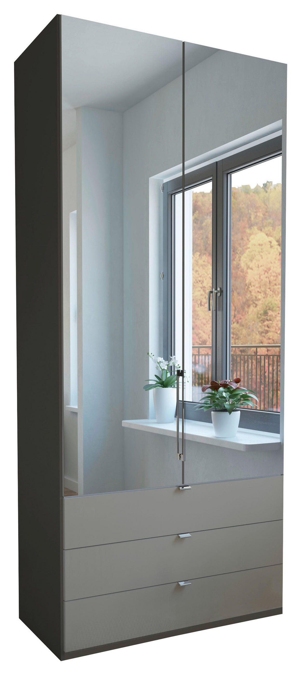 OMARA ZA OBLAČILA, siva, sivorjava  - siva/sivorjava, Design, steklo/leseni material (100/236/58cm) - Dieter Knoll