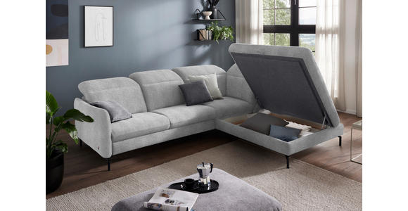 ECKSOFA in Flachgewebe Hellgrau 299-313/233 cm - Hellgrau/Schwarz, Design, Textil/Metall (299-313/233cm) - Dieter Knoll
