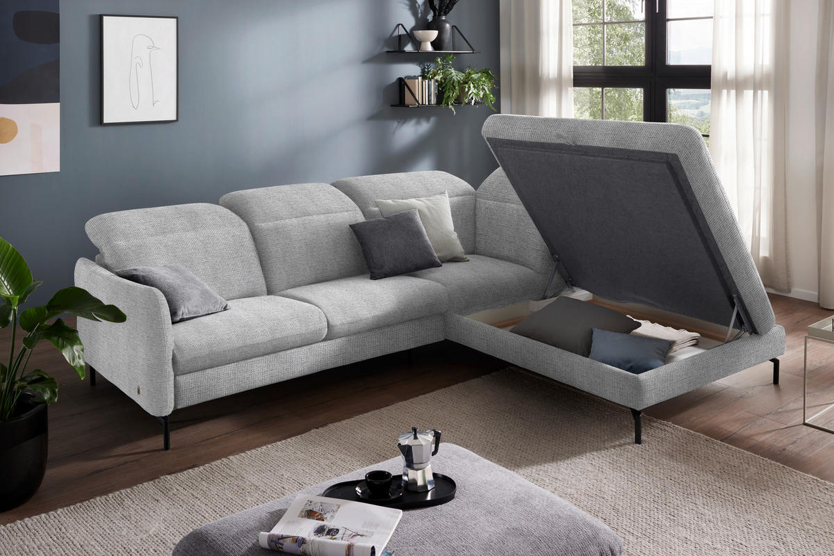 ECKSOFA in Flachgewebe Hellgrau  - Hellgrau/Schwarz, Design, Textil/Metall (299-313/233cm) - Dieter Knoll