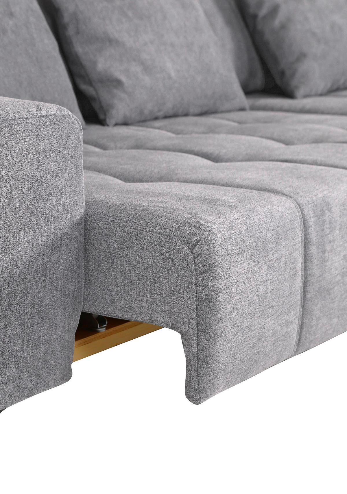 ECKSOFA in Flachgewebe Hellgrau  - Hellgrau/Schwarz, Konventionell, Textil/Metall (300/205cm) - MID.YOU