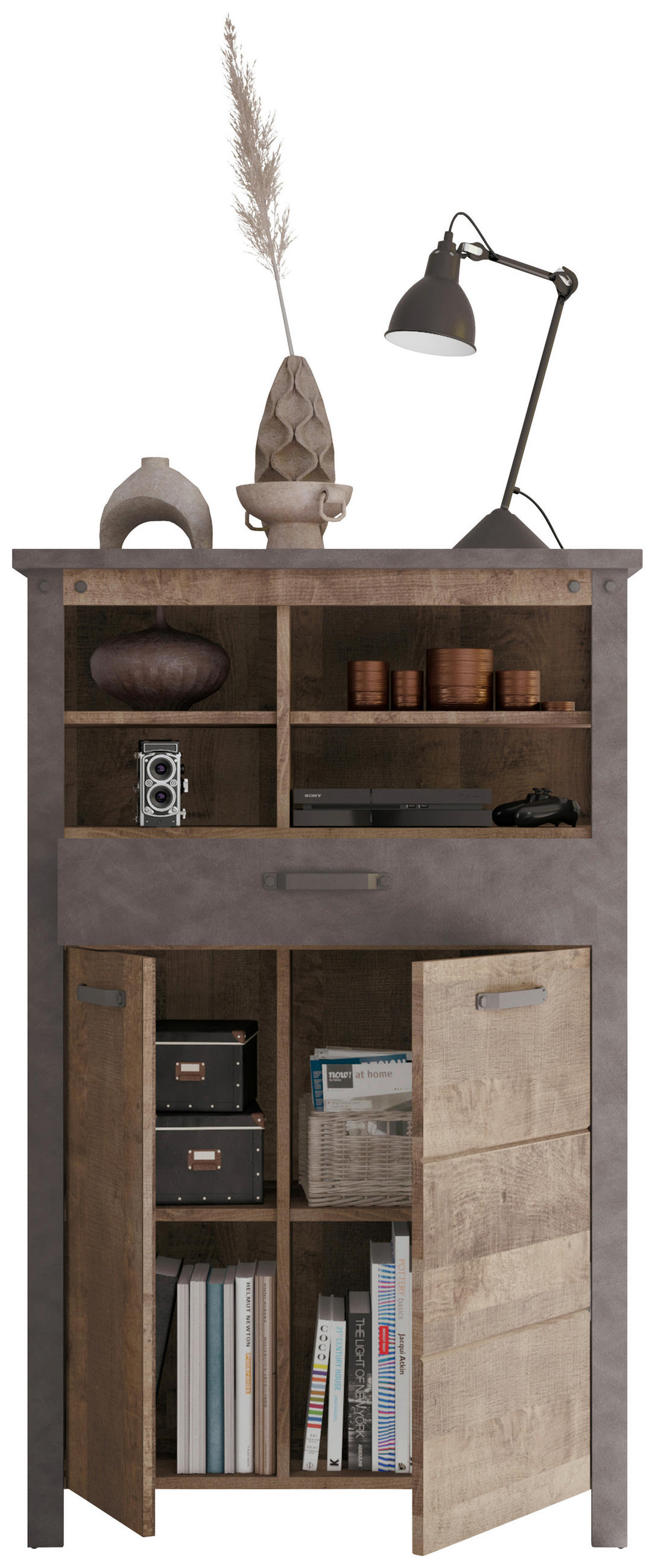 VITRINE  in Eichefarben, Dunkelgrau - Eichefarben/Dunkelgrau, KONVENTIONELL, Holzwerkstoff/Kunststoff (91/145/38cm) - MID.YOU