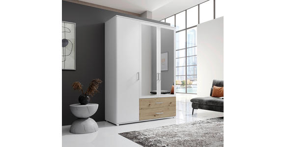 KLEIDERSCHRANK in Weiß, Eiche Artisan - Alufarben/Weiß, KONVENTIONELL, Glas/Holzwerkstoff (125/190/51cm) - Carryhome