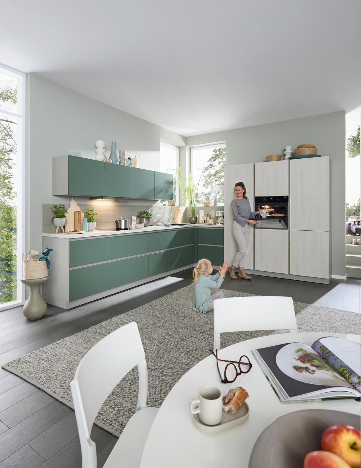 EINBAUKÜCHE MATIRA COLOUR  - Eiche Bianco/Grün, Design, Holzwerkstoff - Novel