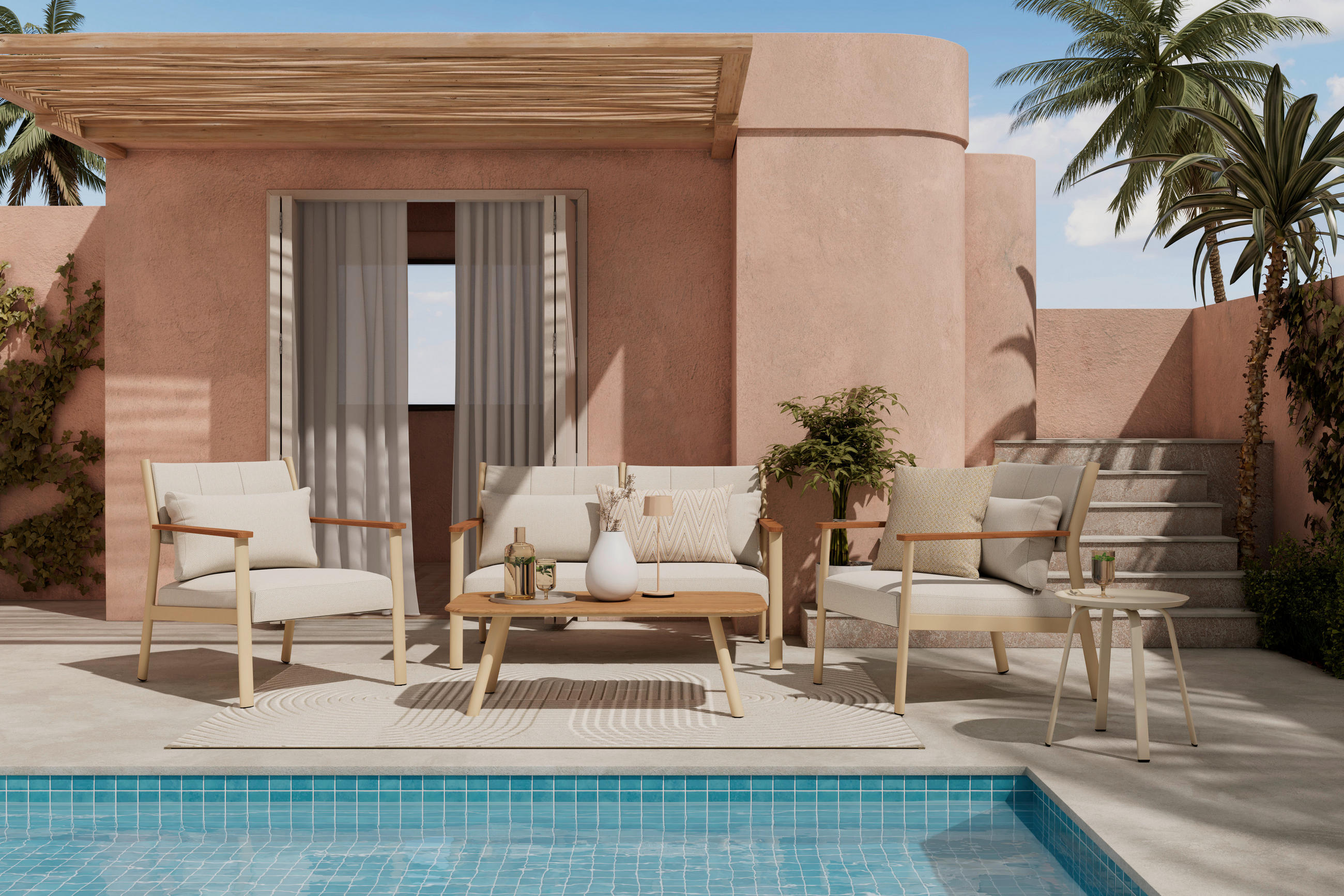 GARTENSET Webstoff Akazie massiv Aluminium  - Beige/Naturfarben, Design, Holz/Textil - Ambia Garden