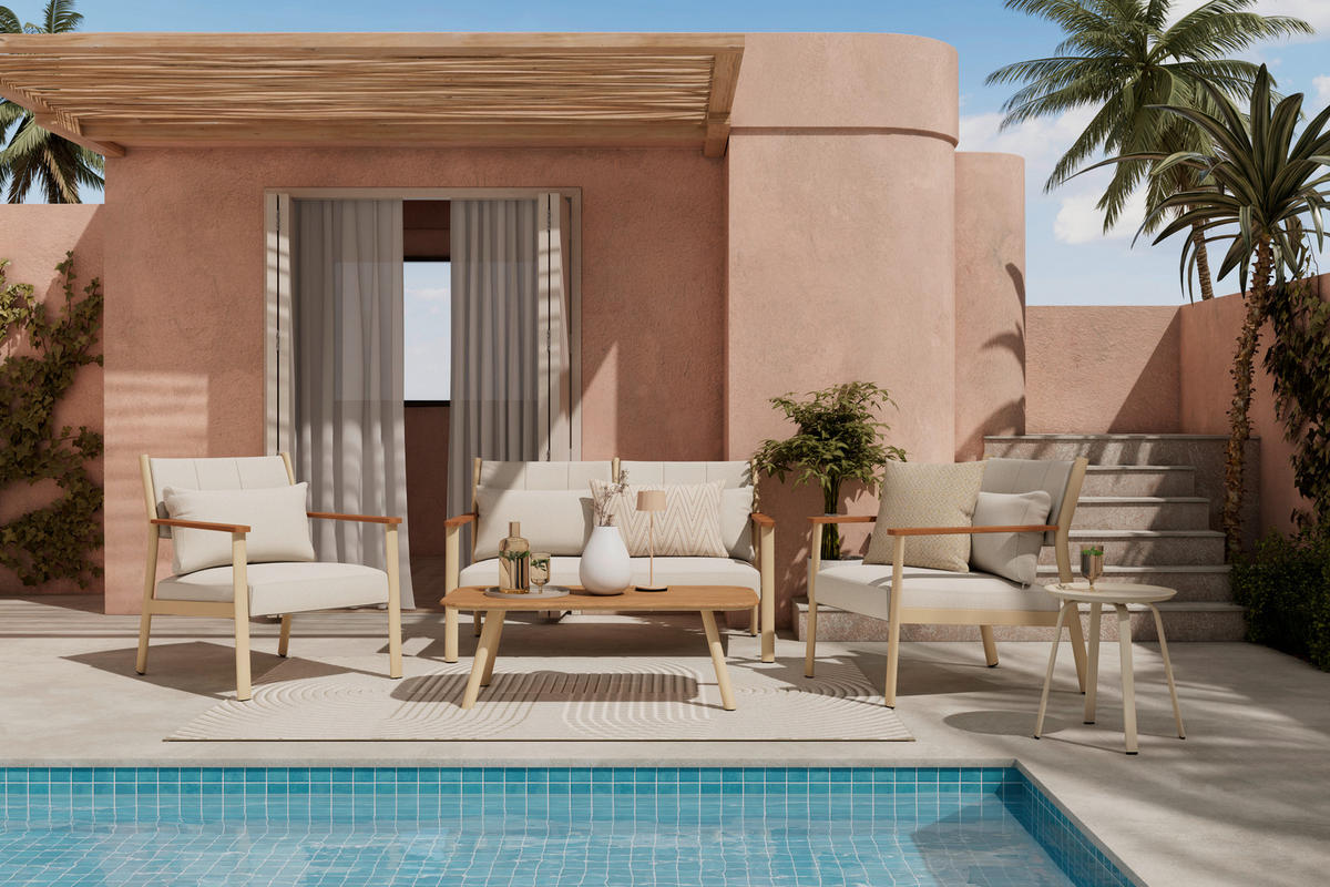 GARTENSET Webstoff Akazie massiv Aluminium  - Beige/Naturfarben, Design, Holz/Textil - Ambia Garden