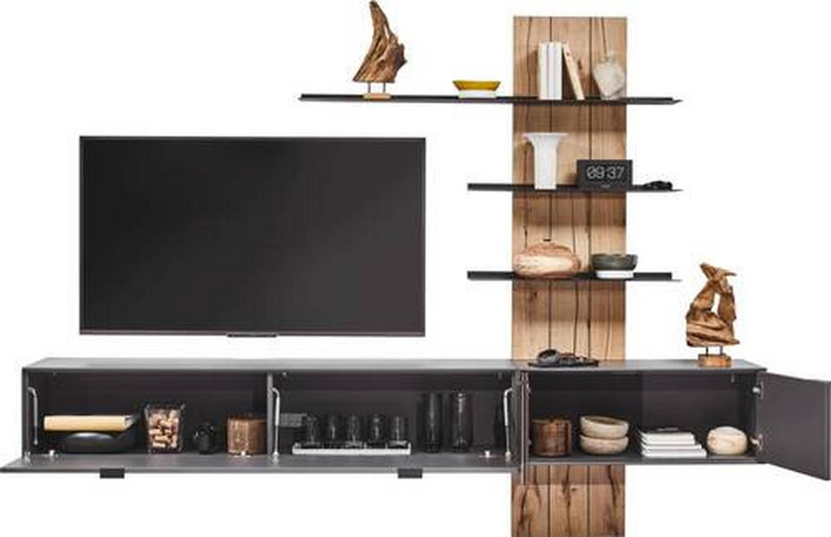 WOHNWAND  in Graphitfarben, Eichefarben  273,8/205,5/37,1 cm  - Eichefarben/Anthrazit, Design, Holz/Holzwerkstoff (273,8/205,5/37,1cm) - Dieter Knoll