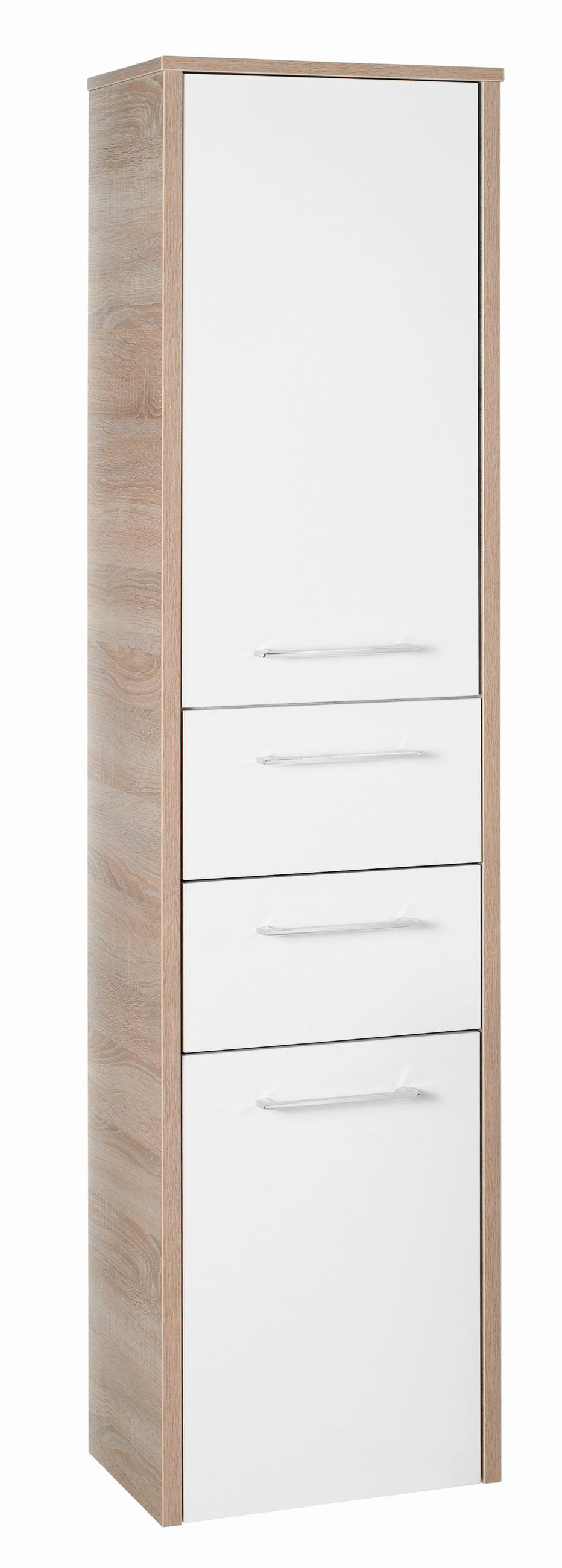 VYSOKÁ SKRINKA, biela s vysokým leskom, farba duba, 40/160/33 cm - biela s vysokým leskom/farba duba, Design, kov/kompozitné drevo (40/160/33cm) - Xora