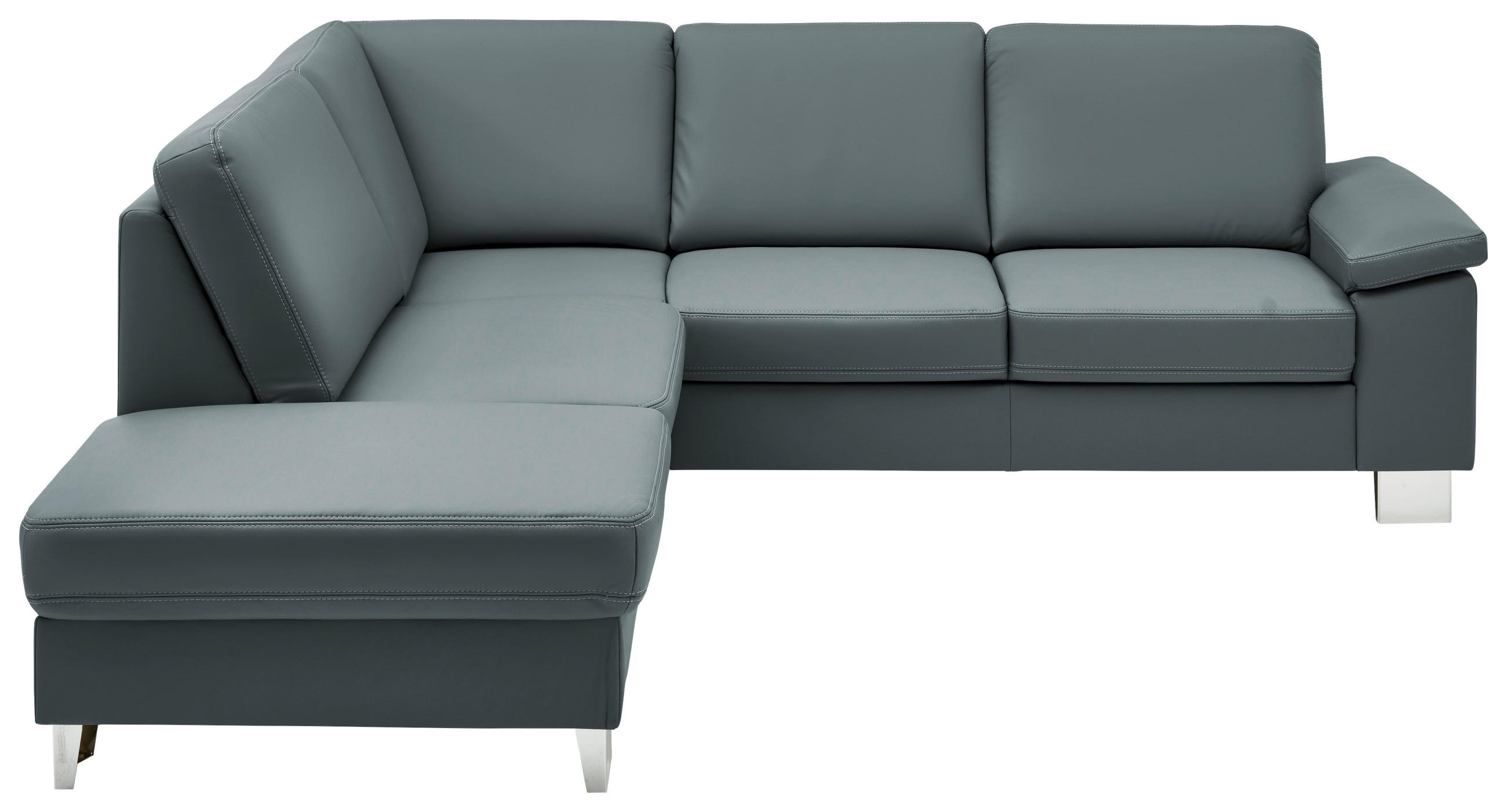 ECKSOFA  in Echtleder Blaugrau  235/248 cm  - Blaugrau/Alufarben, Design, Leder/Metall (235/248cm) - Beldomo Premium