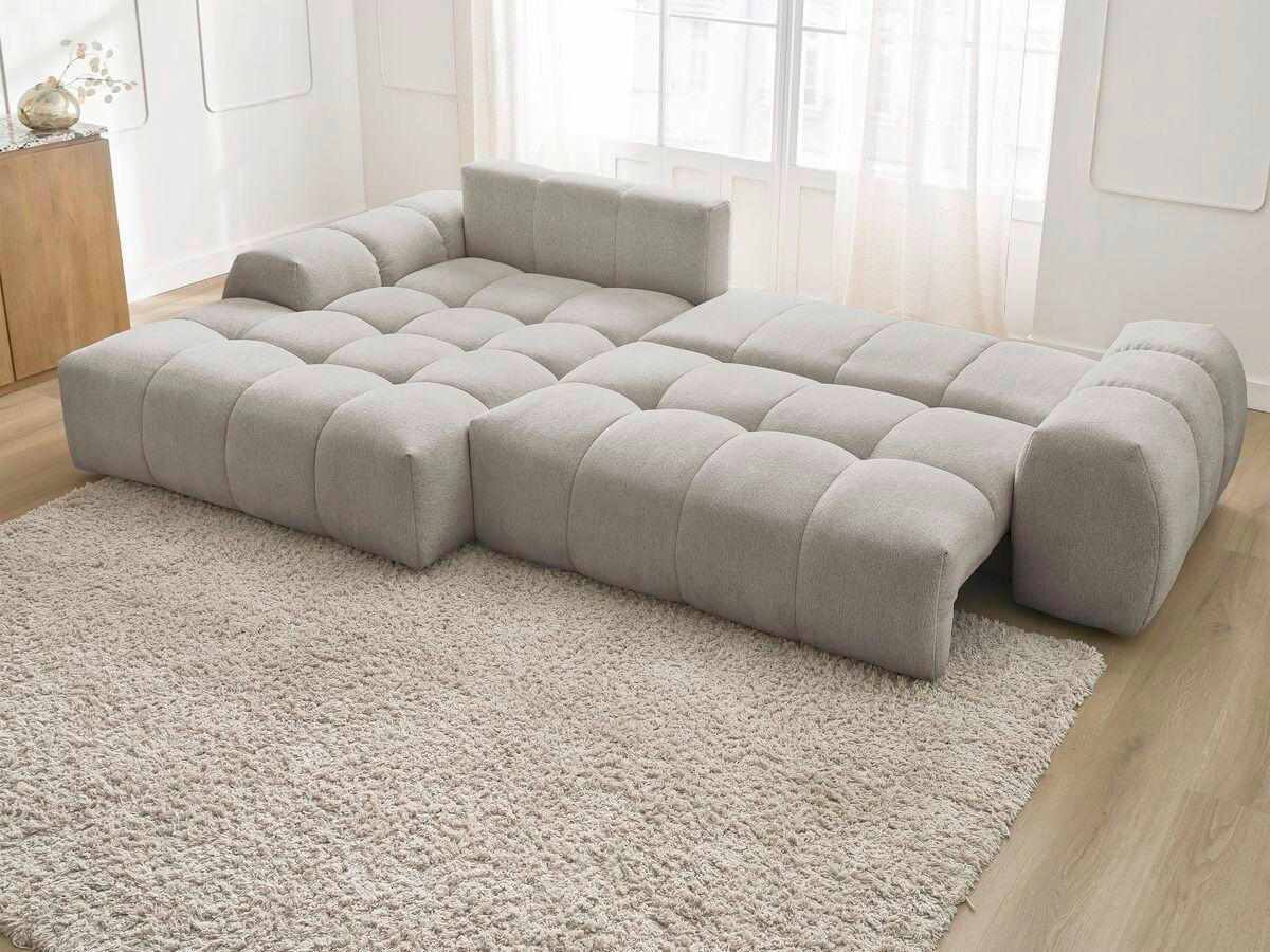 ECKSCHLAFSOFA EVEREST  mit Rücken echt, Armteil links, Armteil rechts Flachgewebe Taupe  - Taupe/Schwarz, MODERN, Kunststoff/Textil (180/318cm) - Livetastic