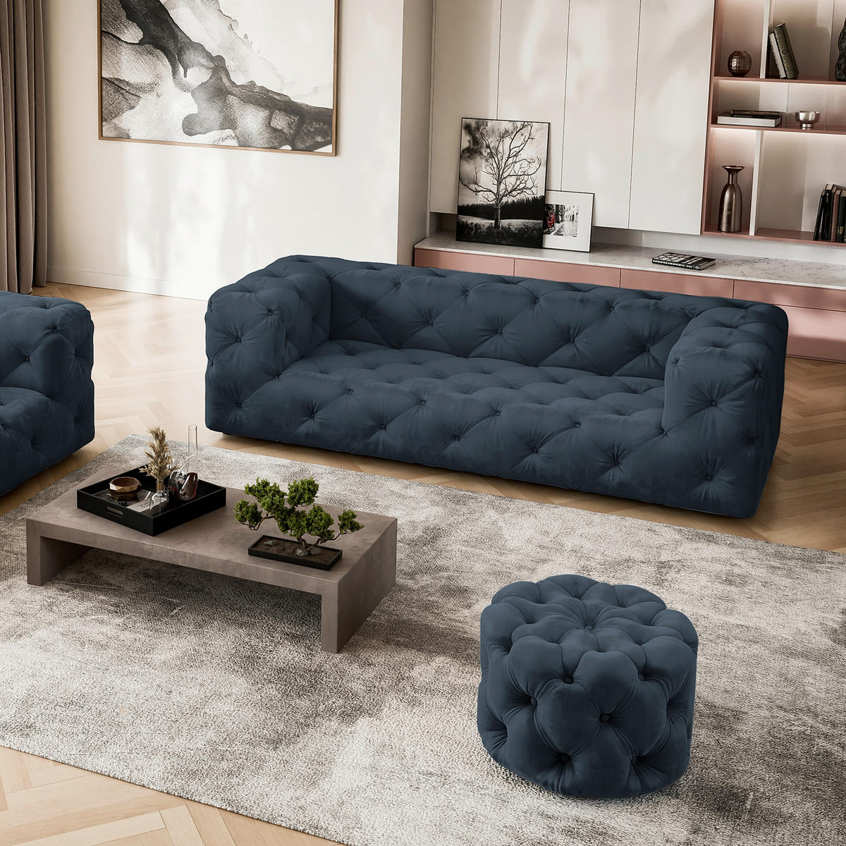 HOCKER in Textil Dunkelblau  - Schwarz/Dunkelblau, Design, Kunststoff/Textil (60/39/60cm) - P & B