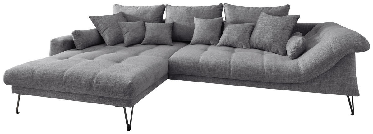 ECKSOFA in Mikrofaser Grau  - Schwarz/Grau, Konventionell, Textil/Metall (192/310cm) - Livetastic