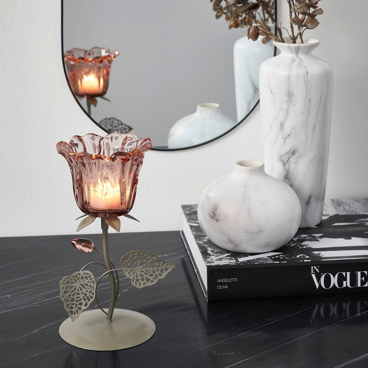 LJUSSTAKE  - bär/guldfärgad, Trend, metall/glas (13/21/10,5cm) - Ambia Home