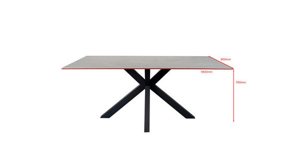 ESSTISCH in Metall, Glas, Keramik 180/90/76 cm - Schwarz/Grau, Design, Glas/Keramik (180/90/76cm) - Novel