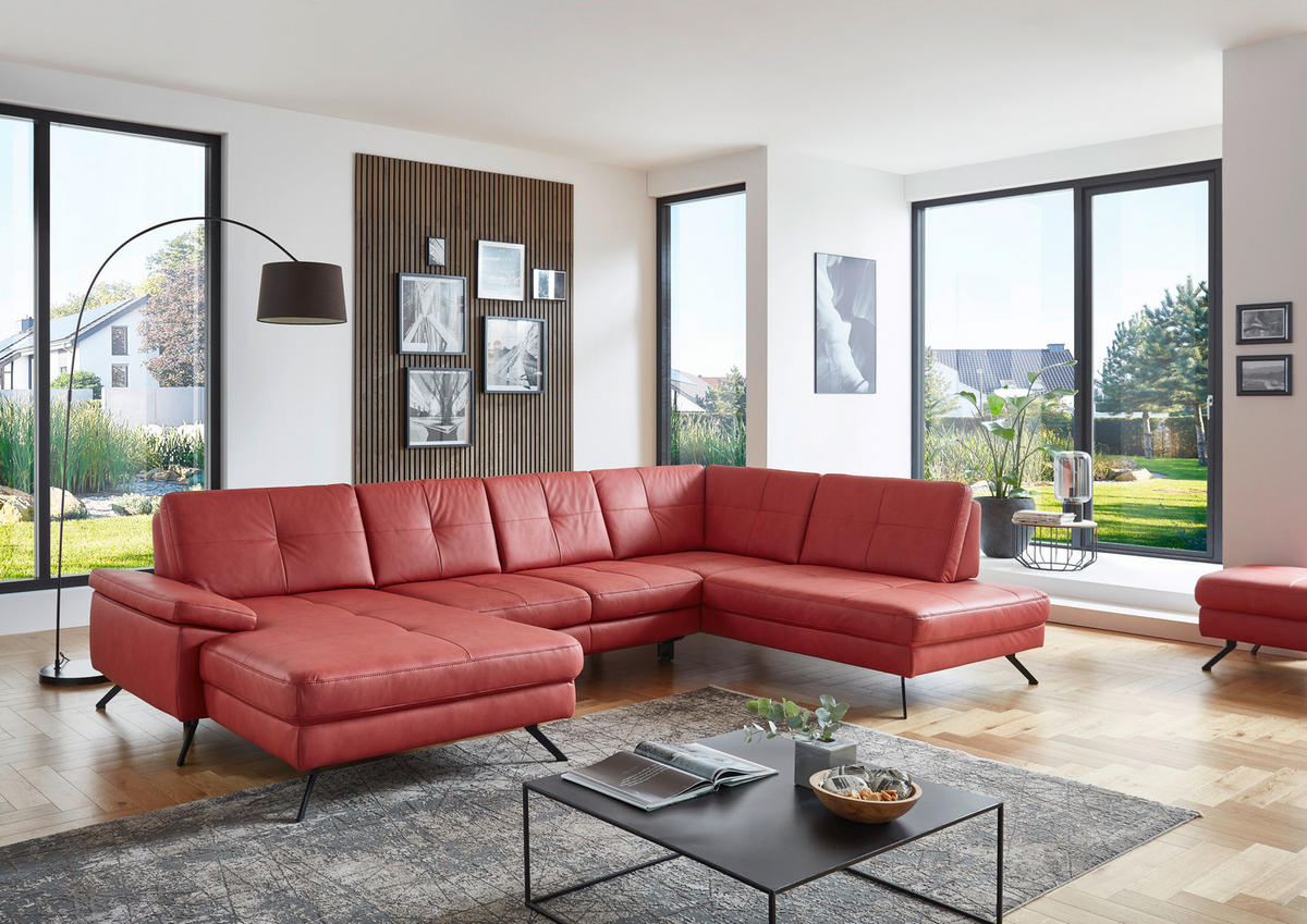 HOCKER Lederlook, Mikrofaser Rot  - Rot/Schwarz, Design, Textil/Metall (130/47/65cm) - Beldomo Speed