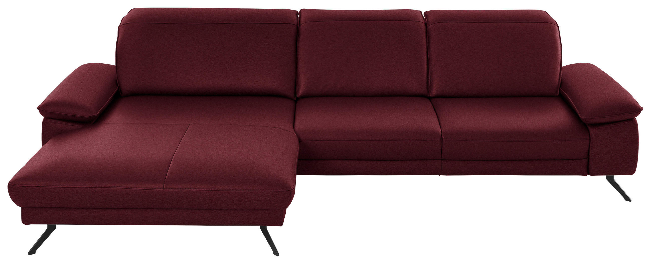 ECKSOFA in Echtleder Weinrot  - Weinrot/Schwarz, Design, Leder/Metall (193/328cm) - Dieter Knoll