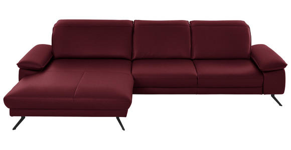 ECKSOFA in Echtleder Weinrot  - Weinrot/Schwarz, Design, Leder/Metall (193/328cm) - Dieter Knoll