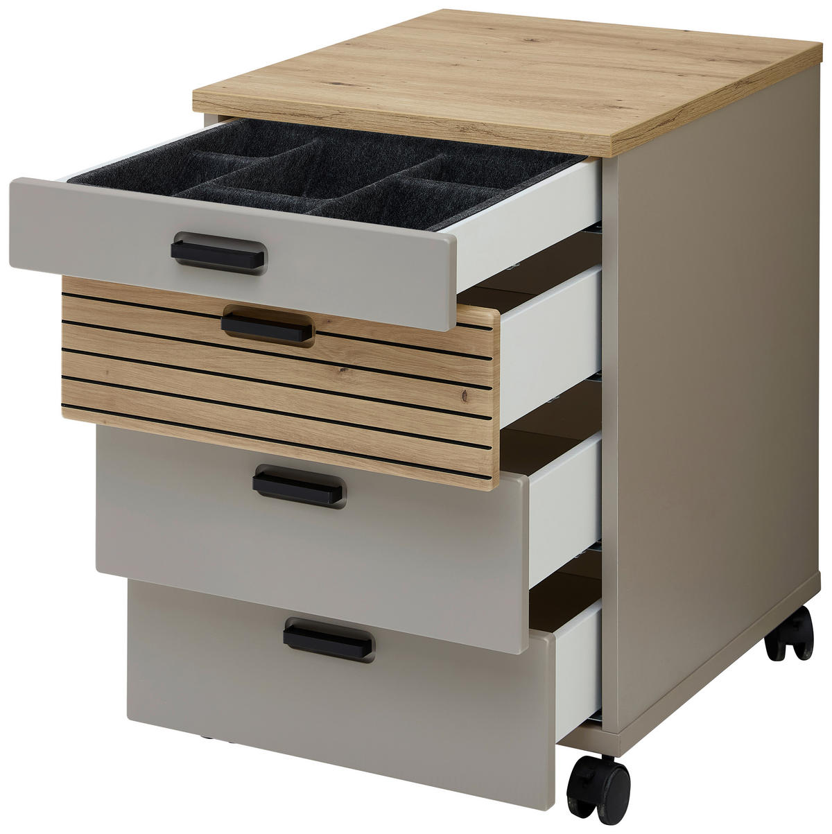 ROLLCONTAINER Eiche Artisan, Grau  - Schwarz/Eiche Artisan, KONVENTIONELL, Holzwerkstoff/Kunststoff (45/66/55cm) - Stylife