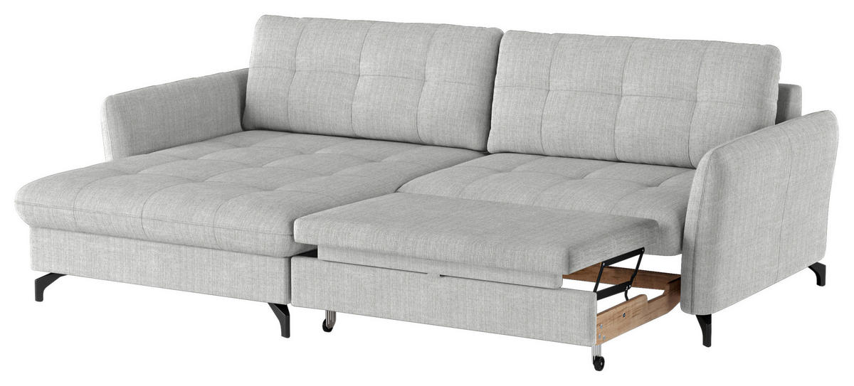 ECKSOFA in Flachgewebe, Leinenoptik Silberfarben  - Silberfarben/Schwarz, Design, Textil/Metall (170/242cm) - Xora