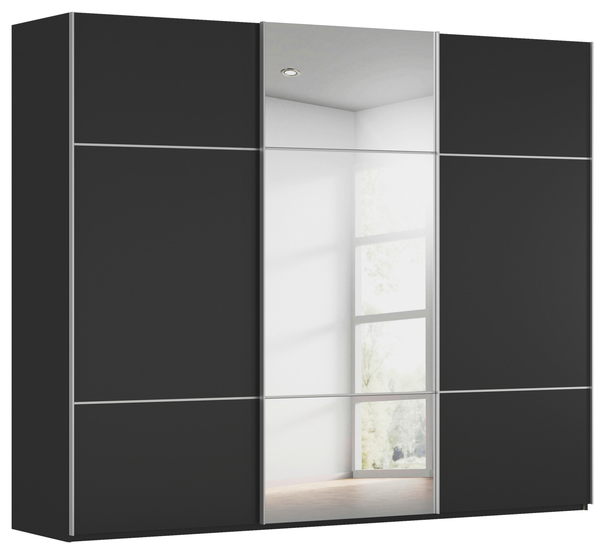 SCHWEBETÜRENSCHRANK 301/223/68 cm 3-türig Schwarz  - Alufarben/Schwarz, KONVENTIONELL, Glas/Holzwerkstoff (301/223/68cm) - Novel