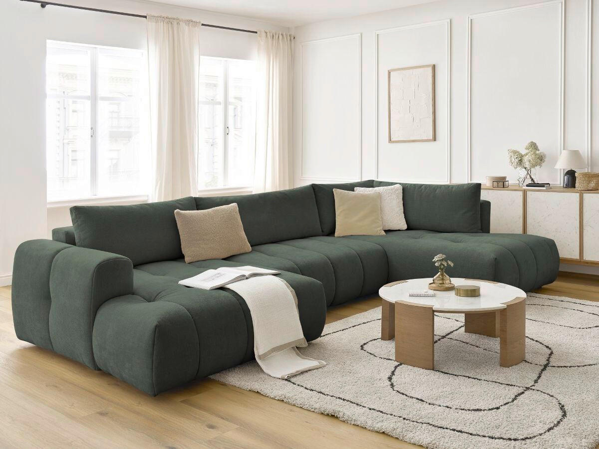 WOHNLANDSCHAFT  FUJI  Grün Leinenoptik  - Schwarz/Grün, MODERN, Kunststoff/Textil (160/377/204cm)