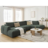WOHNLANDSCHAFT  FUJI  Grün Leinenoptik  - Schwarz/Grün, MODERN, Kunststoff/Textil (160/377/204cm)