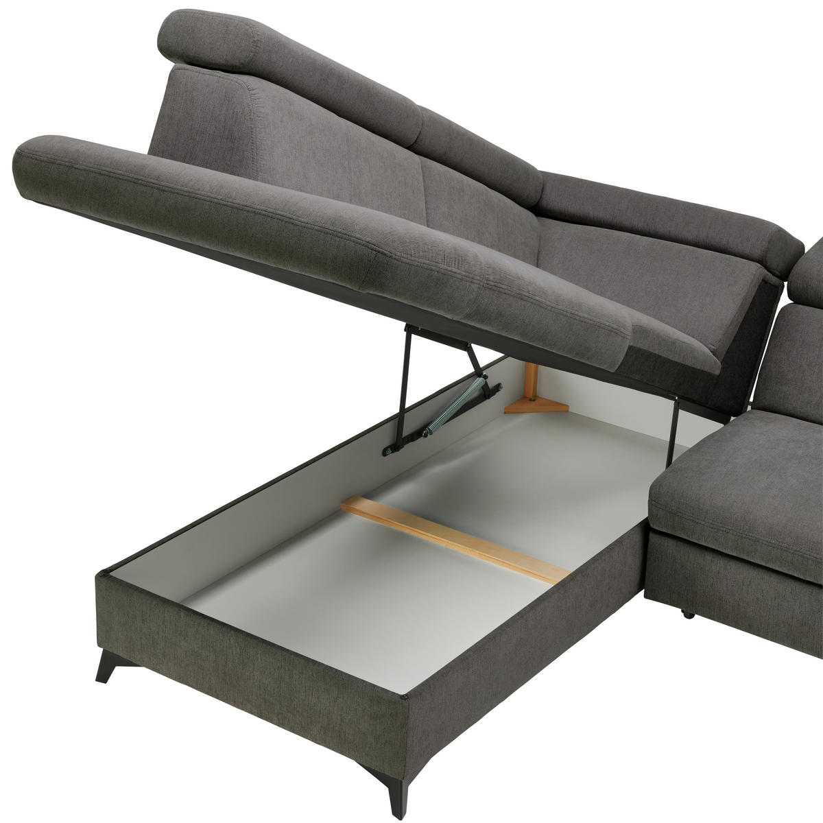 Ecksofa inkl. Funktionen in Chenille Anthrazit  - Anthrazit/Schwarz, Design, Textil/Metall (203/260cm) - Stylife