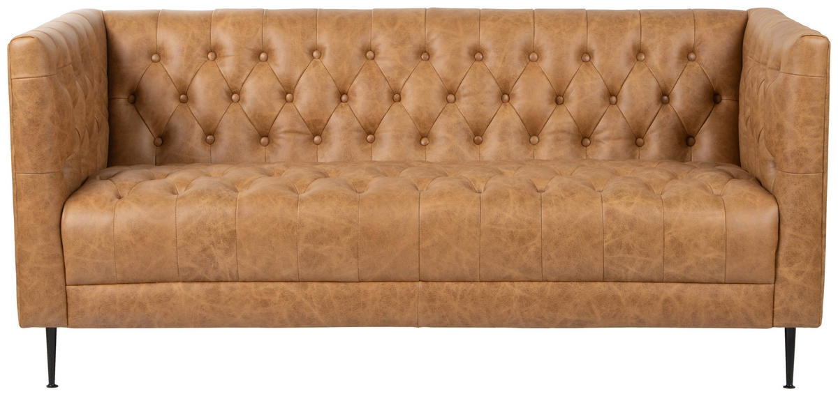 CHESTERFIELD-SOFA Echtleder Cognac  - Cognac/Schwarz, LIFESTYLE, Leder/Metall (164,5/81/73,5cm) - Livetastic