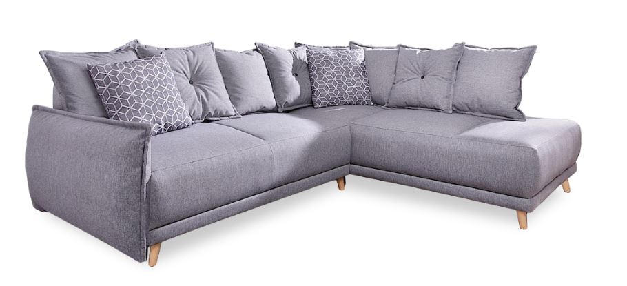ECKSCHLAFSOFA Hellgrau Webstoff - Hellgrau/Kieferfarben, Basics, Holz/Textil (235/190cm) - MID.YOU