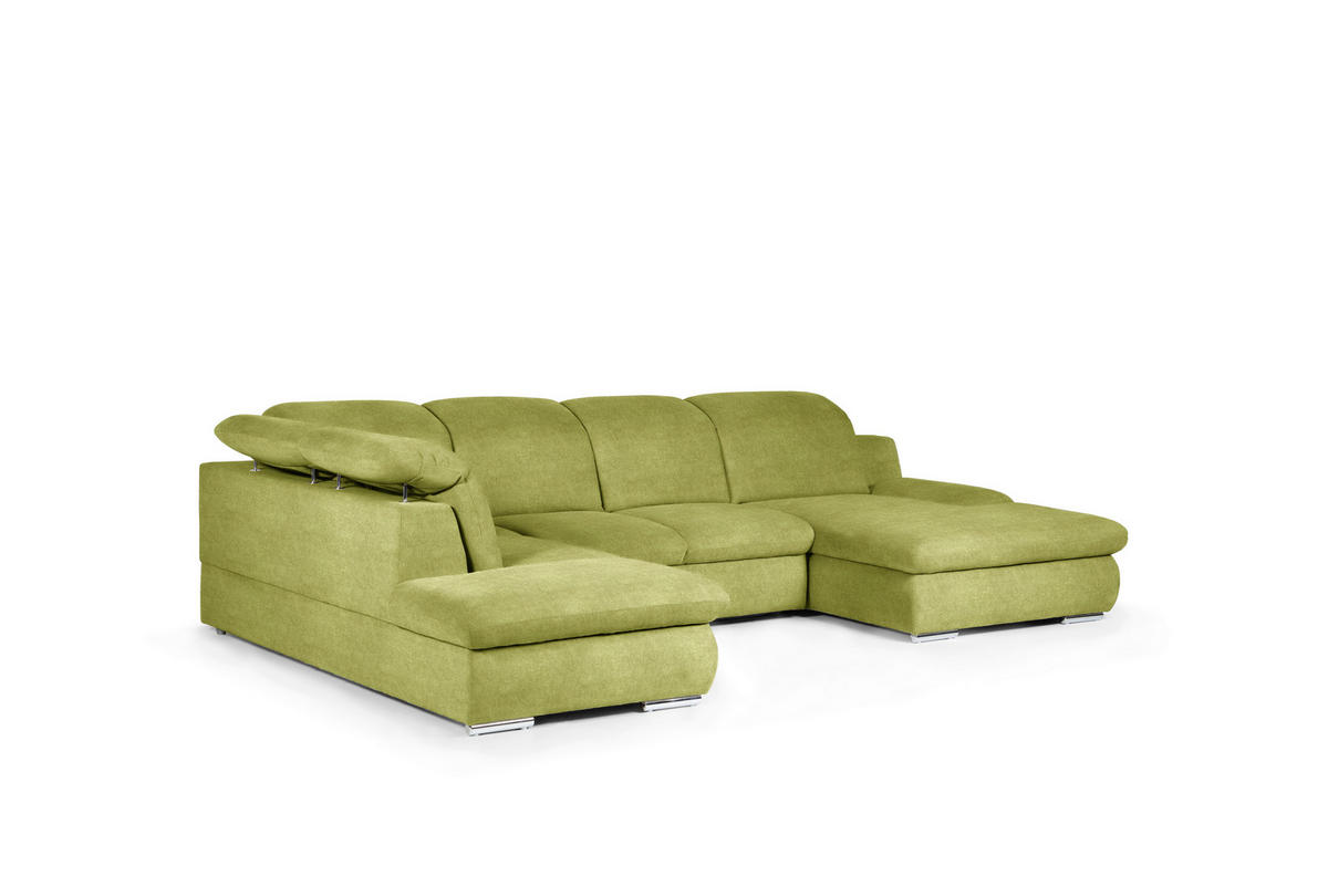 WOHNLANDSCHAFT in Chenille Grün  - Chromfarben/Grün, Design, Textil/Metall (212/353/165cm) - Livetastic