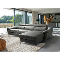 ECKSOFA  in Lederlook Echtleder Anthrazit  - Chromfarben/Anthrazit, Design, Leder/Textil (252/179cm) - Livetastic