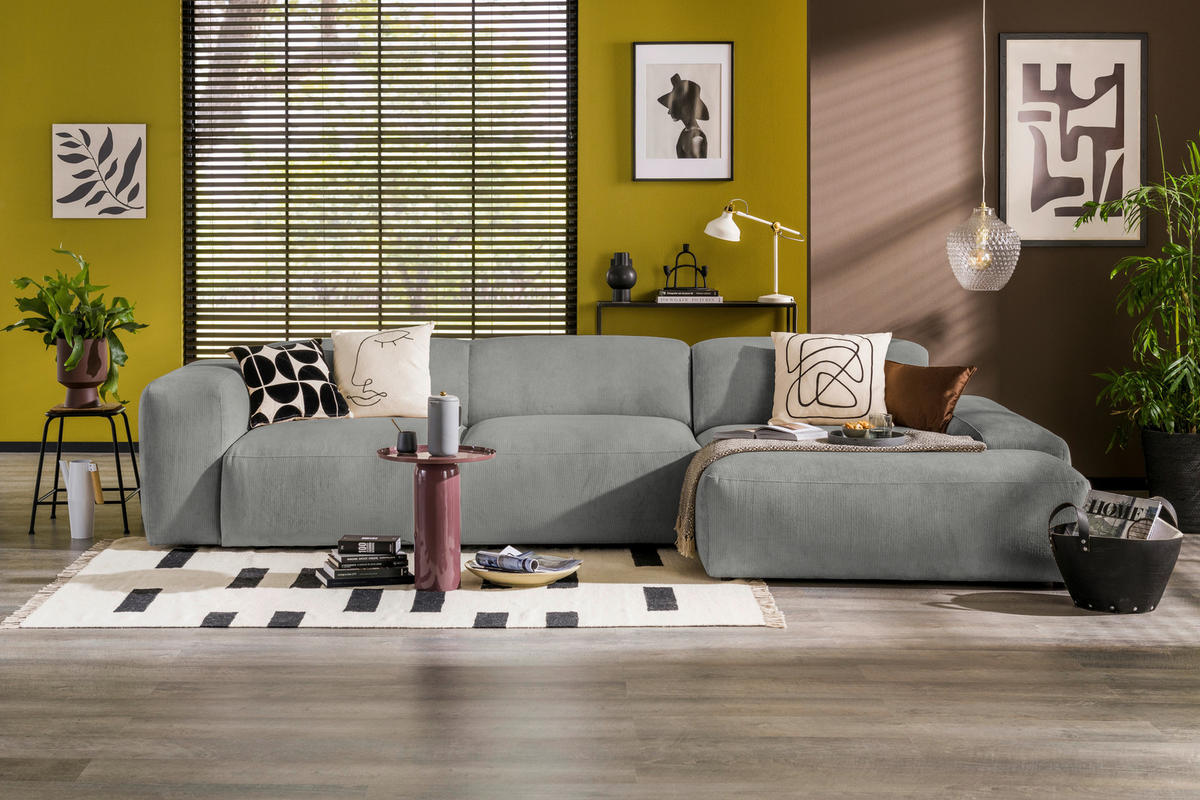ECKSOFA HANNAH Hellgrau Cord  - Hellgrau/Schwarz, Design, Kunststoff/Textil (343/170cm) - MID.YOU